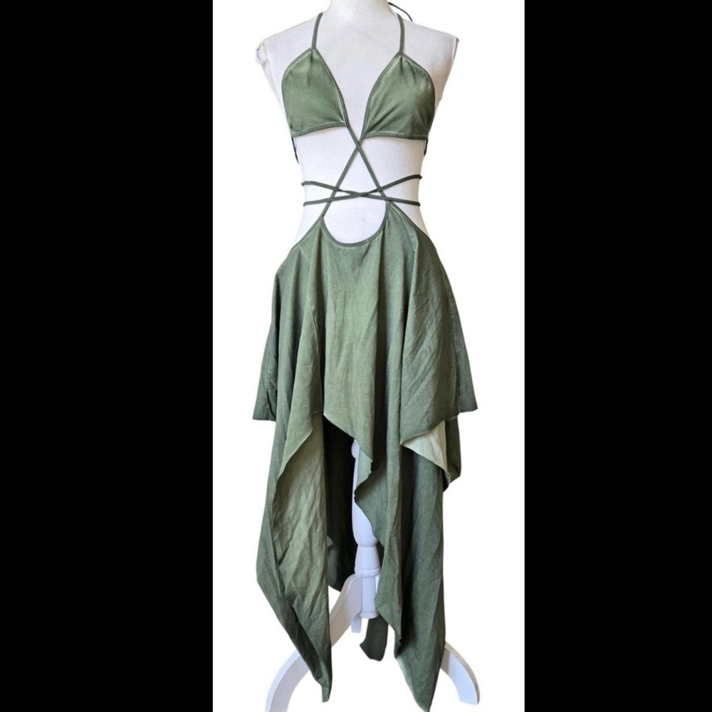 Darker Wavs Dolls Kill ‘ECHO’ Asymmetrical Mesh Dress Dress Green NWT XL - Picture 6 of 11